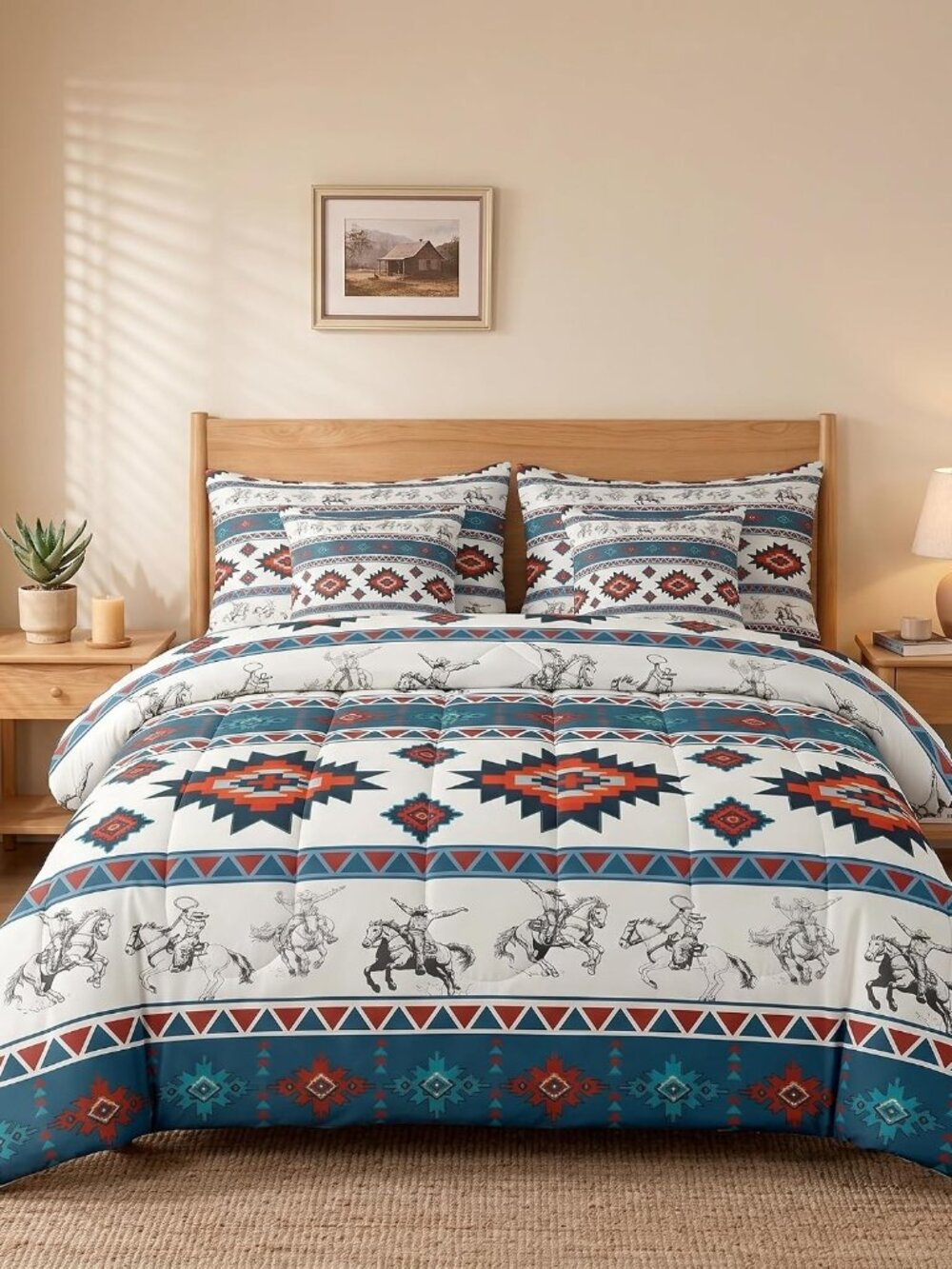 Western Cowboy Comforter Set with Sheets 7 Piece Queen Size Southwestern Aztec P